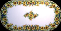 art: TROFF-002 Tavolo in pietra lavica ovale con decoro girasoli e spighe di grano