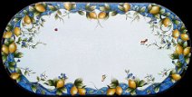 art: TROCL-B001 Tavolo in pietra lavica ceramizzata ovale con limoni e rovi con more