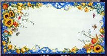 Art: TRFF-050 Tavolo in pietra lavica rettangolare con fantasia di limoni, farfalle, spighe di grano, girasoli, melograni, more, papaveri, uva, foglie d'acanto, calle e fiori...