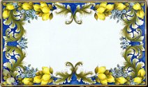 Art: TROFF-R003 Tavolo in pietra lavica rettangolare con fantasia di limoni, zagara e foglie d'acanto